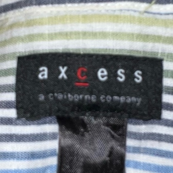 🤑 4/$24 Axcess A Clairborne Company Striped Short Sleeve Button Down Shirt - Picture 4 of 7